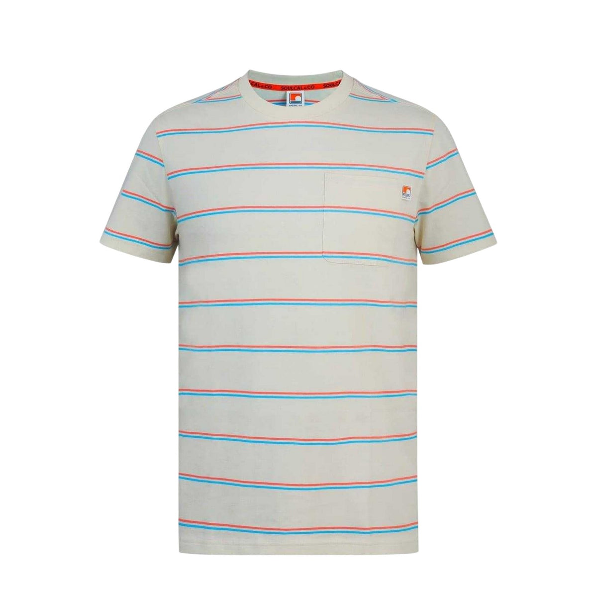 Ecru - Front - SoulCal Mens Striped Pocket Regular T-Shirt