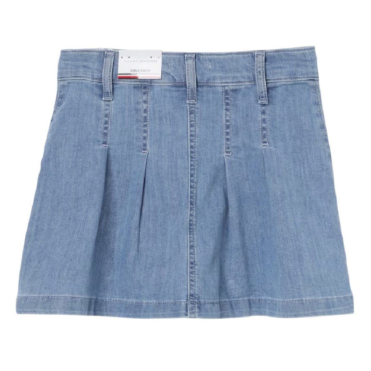 Blue - Back - Tommy Hilfiger Girls Pleated Denim Mini Skirt