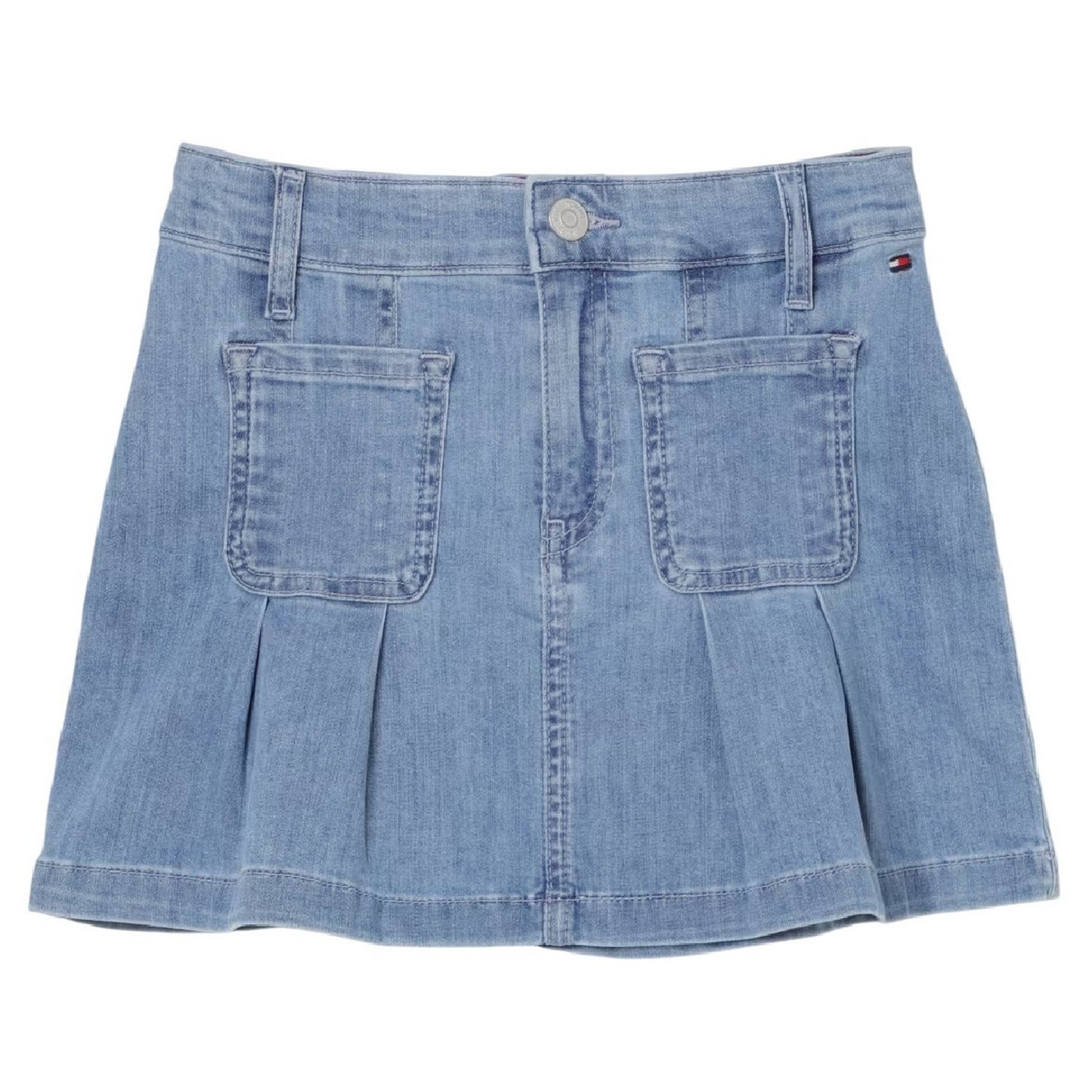 Blue - Front - Tommy Hilfiger Girls Pleated Denim Mini Skirt