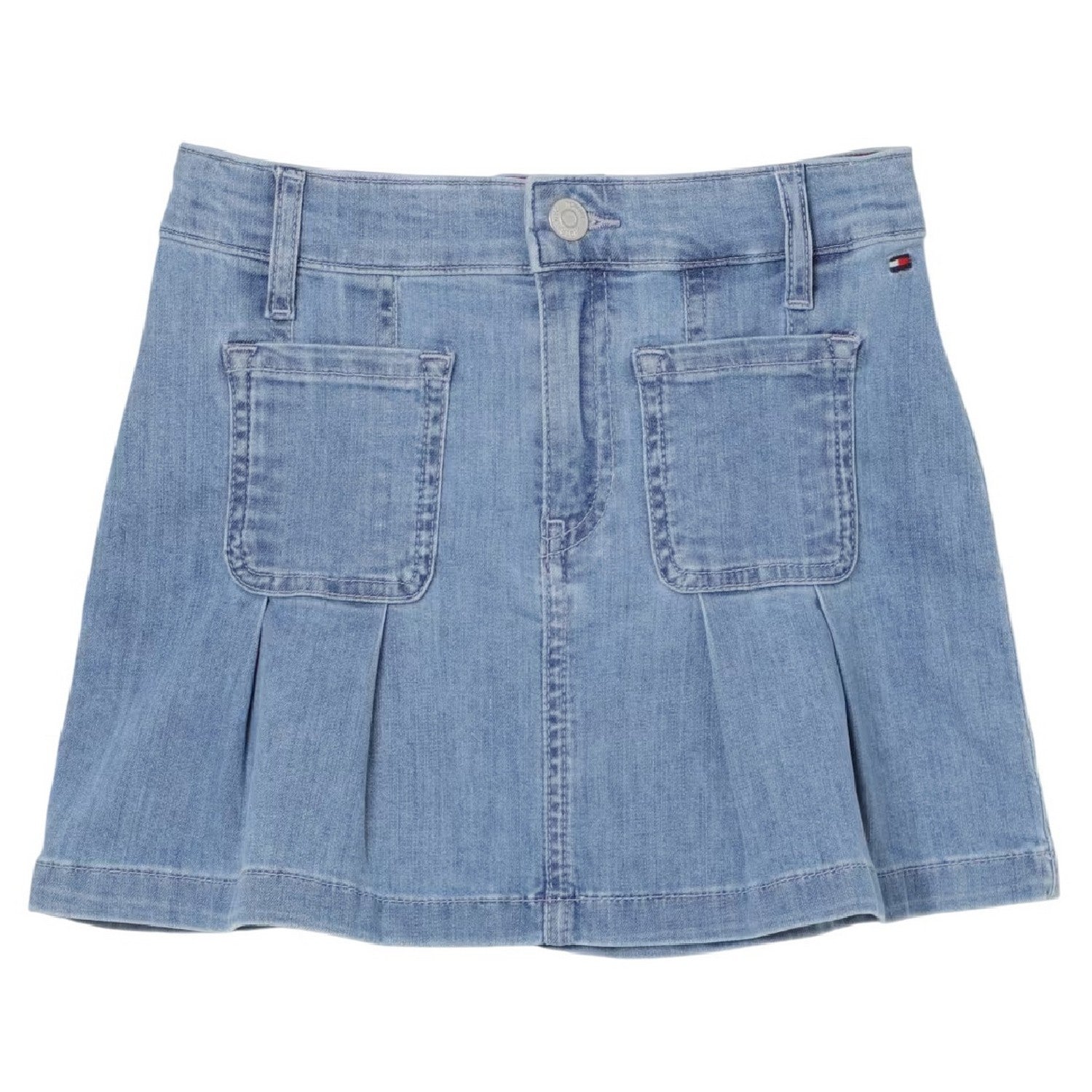 Blue - Front - Tommy Hilfiger Girls Pleated Denim Mini Skirt