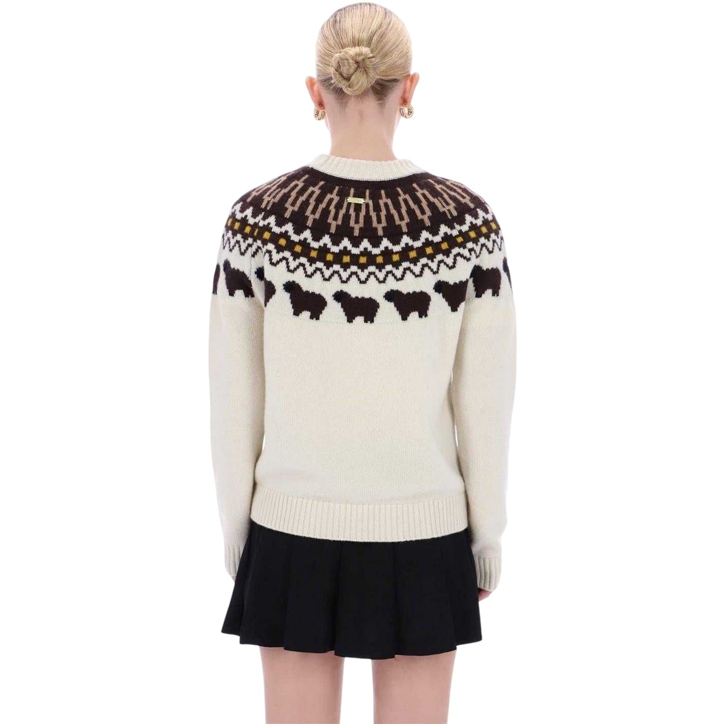 Antique White - Back - Hunter Womens-Ladies Fair Isle Crew Neck Long-Sleeved Sweater Top