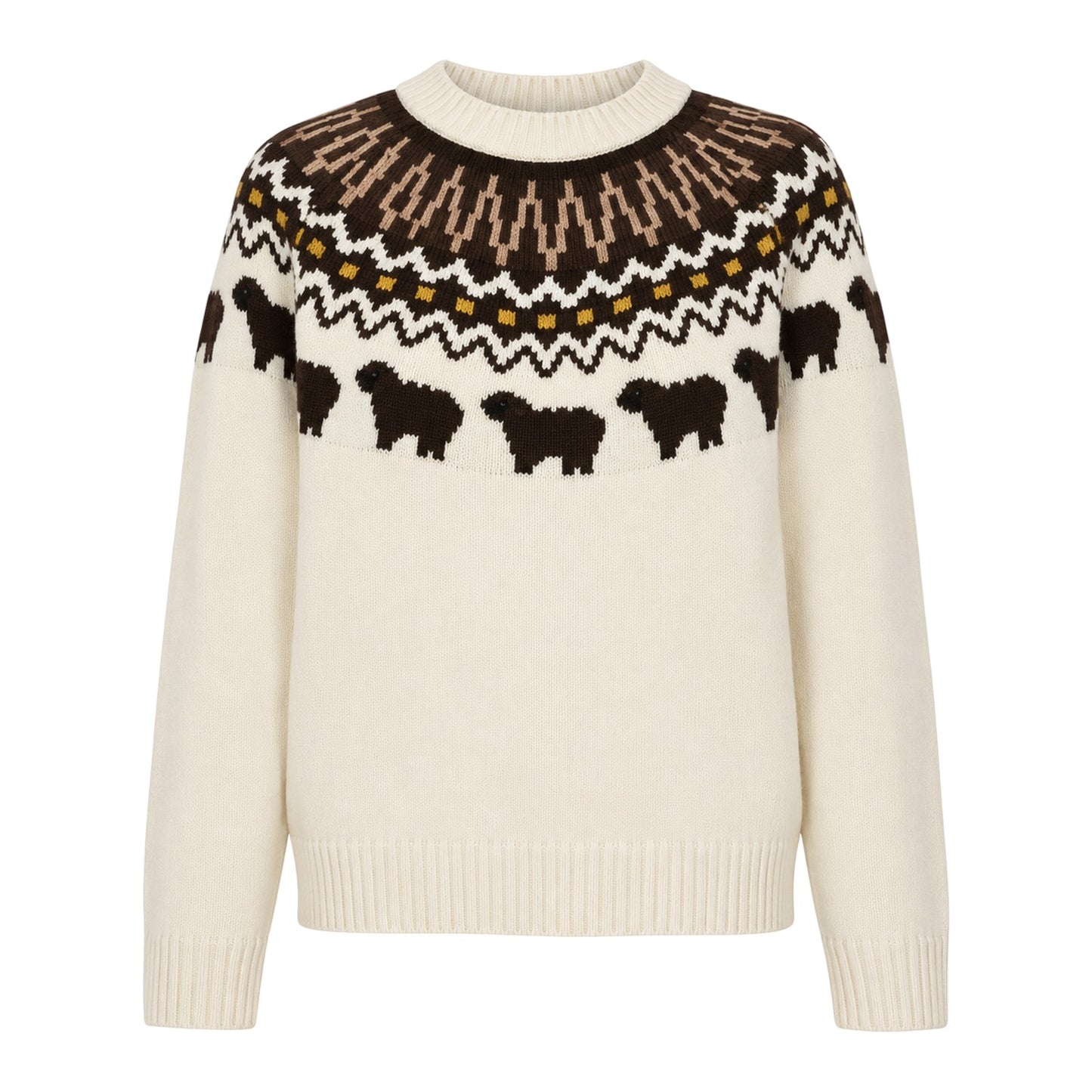 Antique White - Front - Hunter Womens-Ladies Fair Isle Crew Neck Long-Sleeved Sweater Top