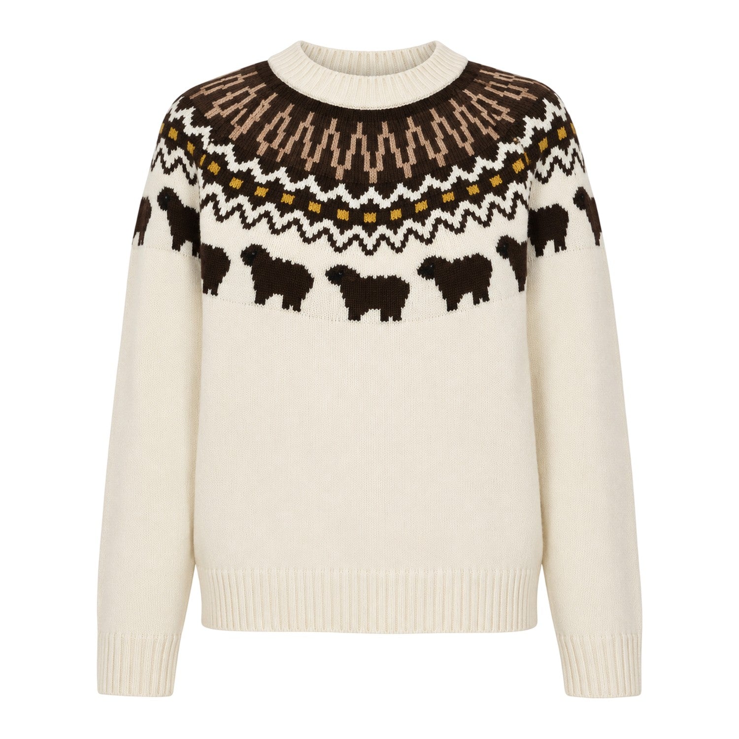 Antique White - Front - Hunter Womens-Ladies Fair Isle Crew Neck Long-Sleeved Sweater Top