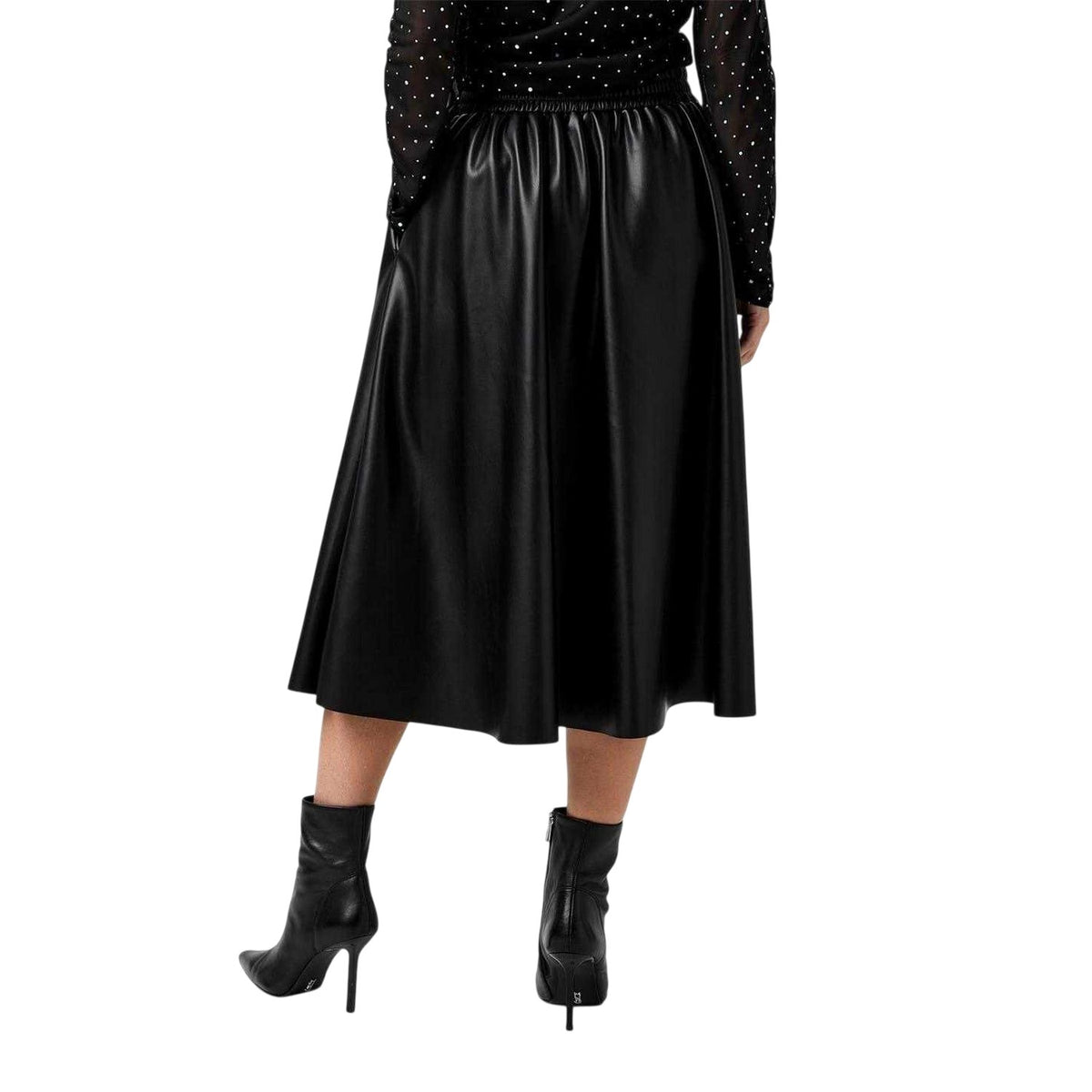 Black - Back - Biba Womens-Ladies Full Faux Leather Midi Skirt
