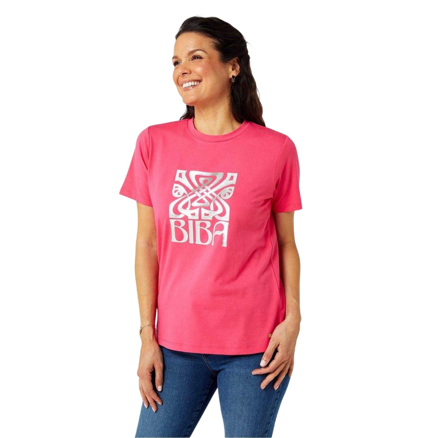 Raspberry - Front - Biba Womens-Ladies Patterned Cotton T-Shirt