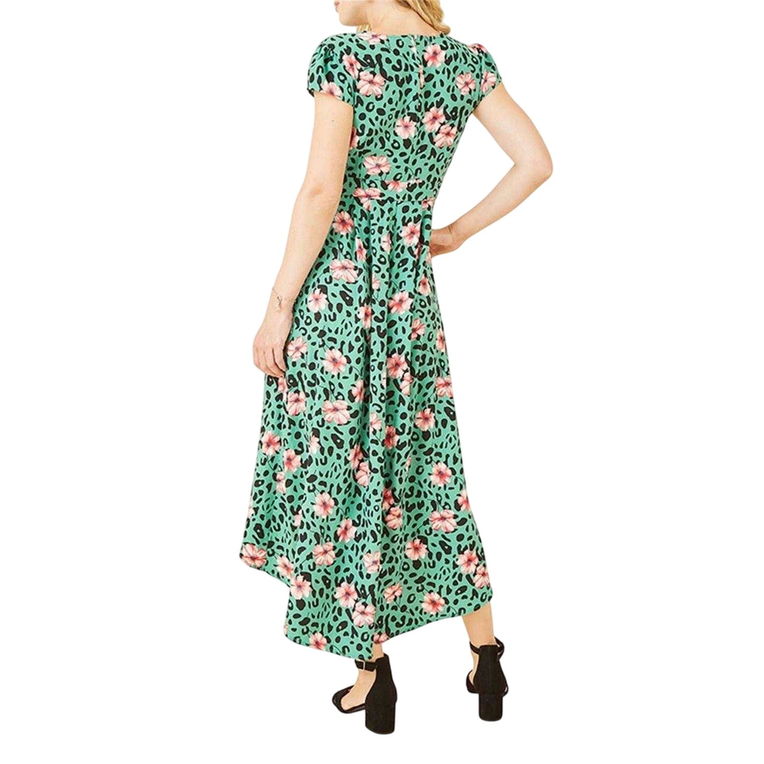 Green - Back - Mela London Womens-Ladies Animal Print Flutter Wrap Dress