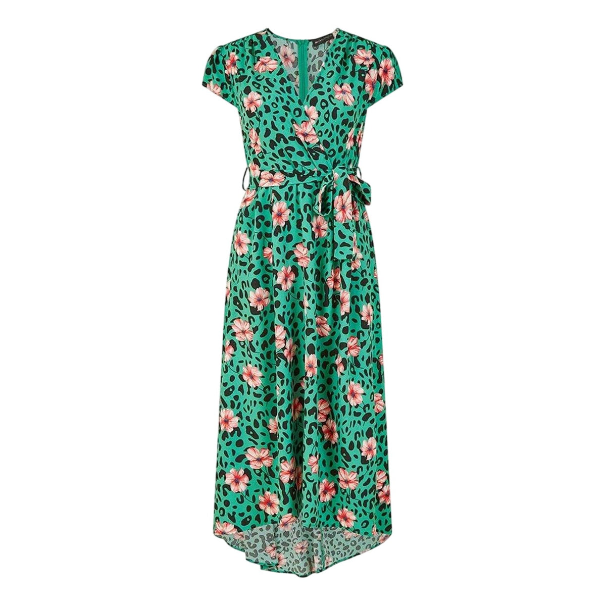 Green - Front - Mela London Womens-Ladies Animal Print Flutter Wrap Dress