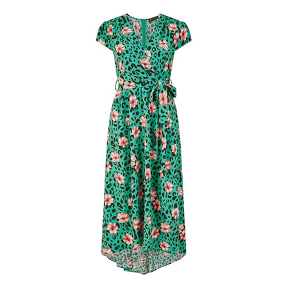 Green - Front - Mela London Womens-Ladies Animal Print Flutter Wrap Dress