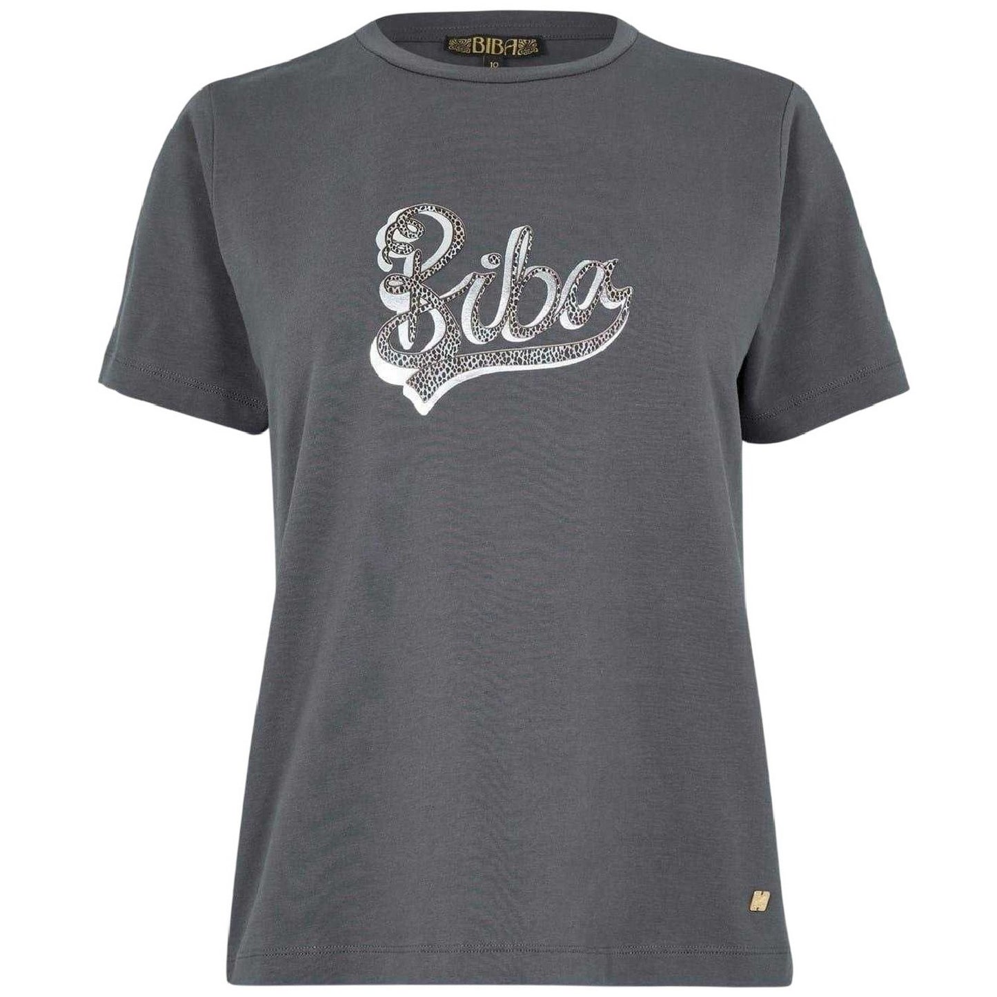 Grey - Front - Biba Womens-Ladies Logo Printed Cotton T-Shirt