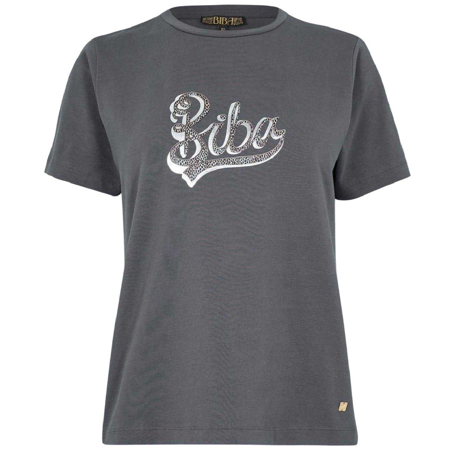 Grey - Front - Biba Womens-Ladies Logo Printed Cotton T-Shirt