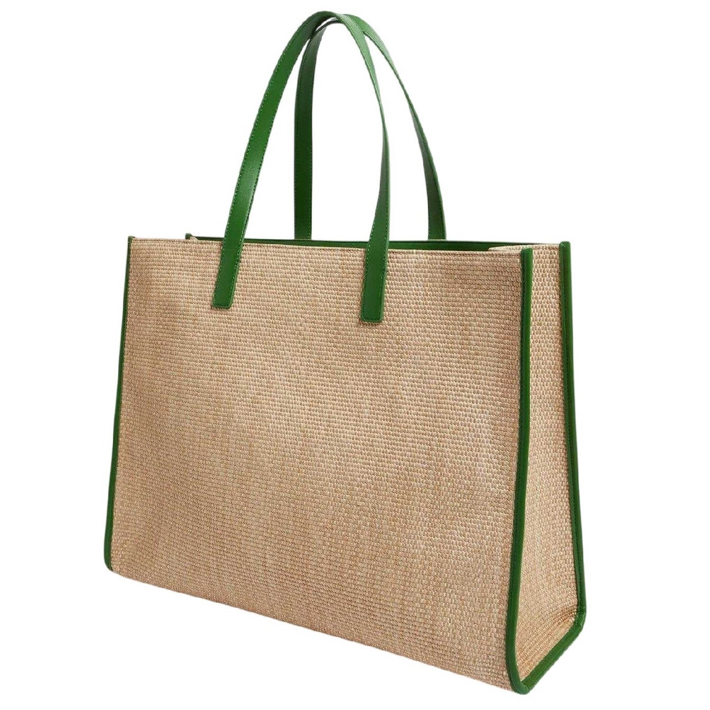 Green - Back - Ted Baker Raffia Tote Bag
