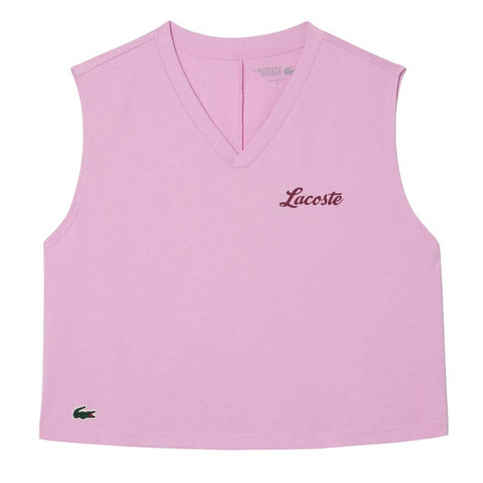 Pink - Front - Lacoste Womens-Ladies Cotton Ultra Dry Sports Crop Top