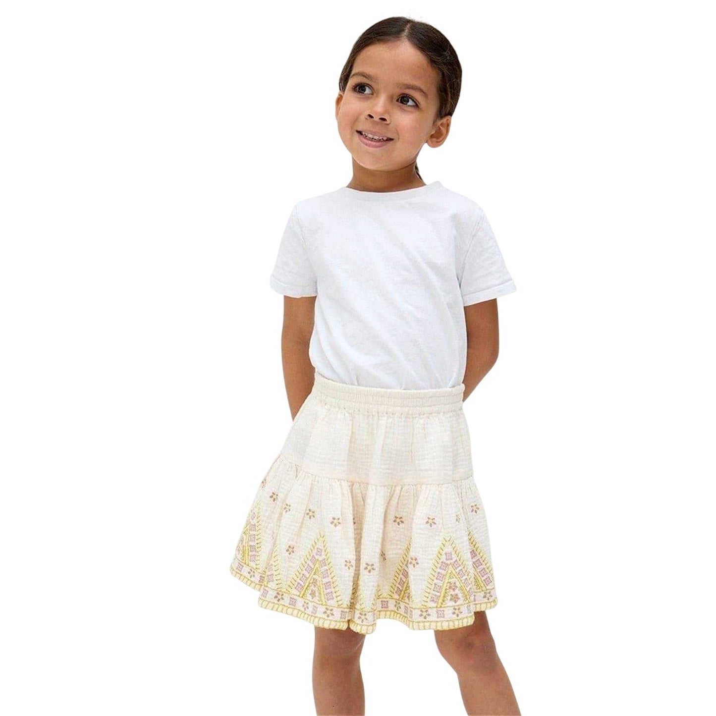 Ecru - Back - Raffya Girls Staranisse Embroidered Cotton Skirt