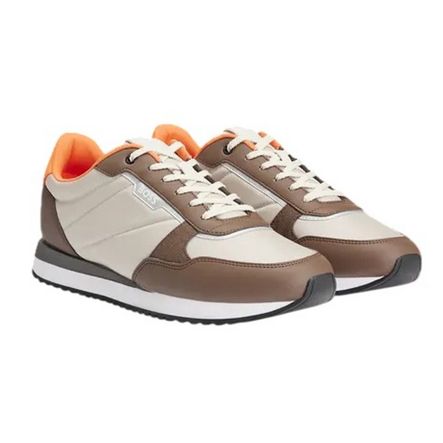 Brown - Front - Boss Mens Kai Leather Running Trainers
