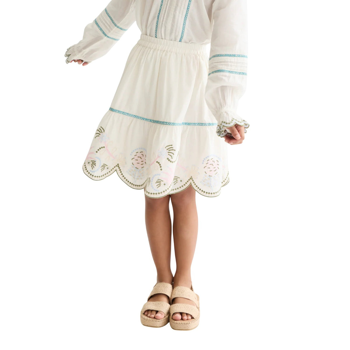 Cream - Side - Scotch And Soda Girls Embroidered Cotton Skirt