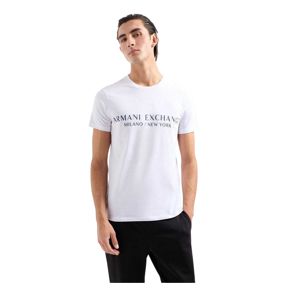 White - Side - Armani Exchange Mens Lettering Crew Neck Regular T-Shirt