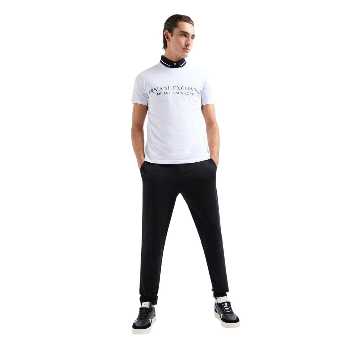 White - Lifestyle - Armani Exchange Mens Lettering Crew Neck Regular T-Shirt