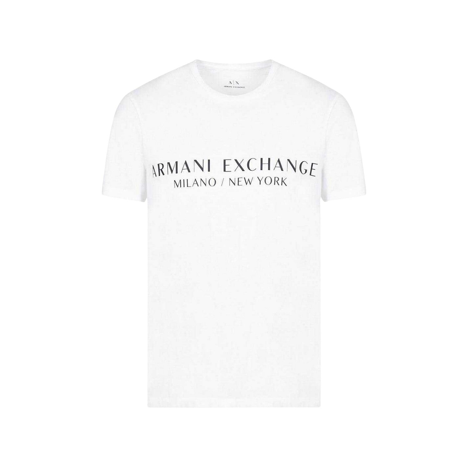 White - Front - Armani Exchange Mens Lettering Crew Neck Regular T-Shirt