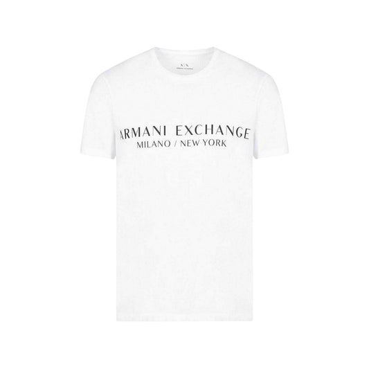 White - Front - Armani Exchange Mens Lettering Crew Neck Regular T-Shirt