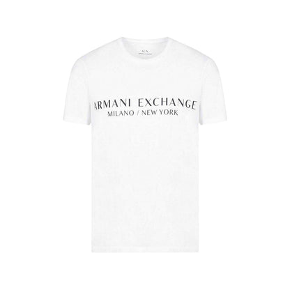 White - Front - Armani Exchange Mens Lettering Crew Neck Regular T-Shirt