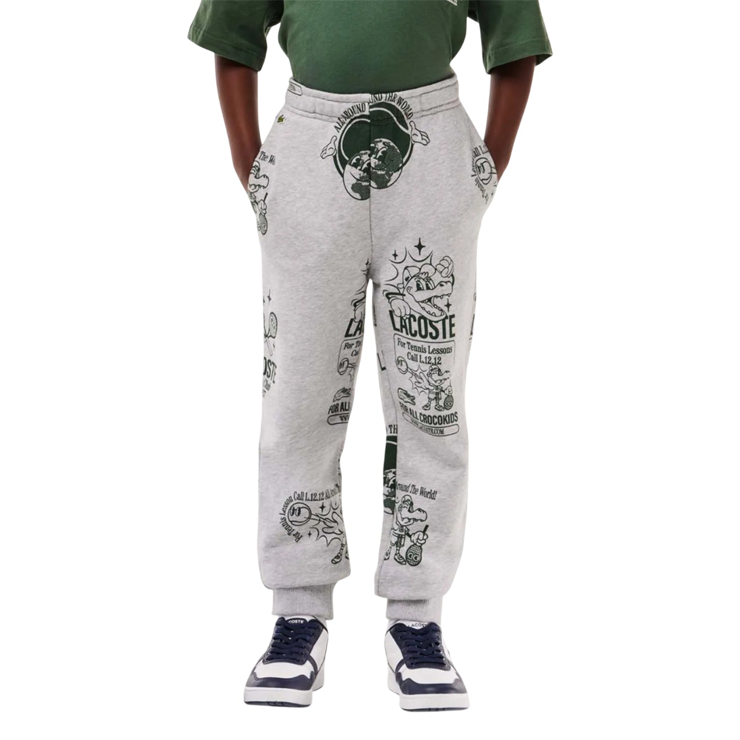 Grey - Side - Lacoste Childrens-Kids Printed Jogging Bottoms