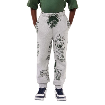 Grey - Side - Lacoste Childrens-Kids Printed Jogging Bottoms
