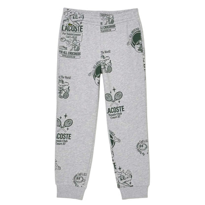 Grey - Front - Lacoste Childrens-Kids Printed Jogging Bottoms