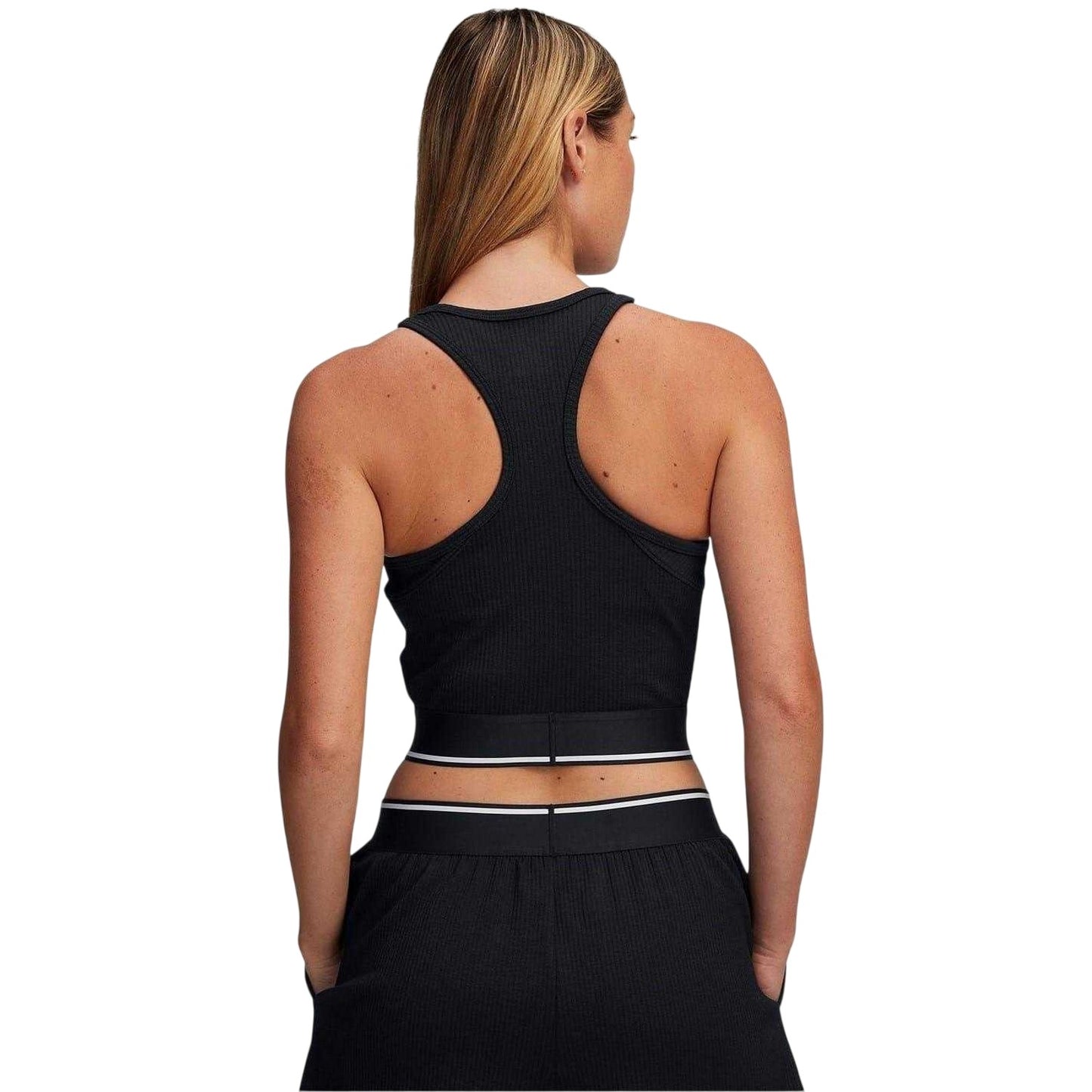 Black - Back - Under Armour Womens-Ladies Meridian Cropped Slim Sleeveless Tank Top