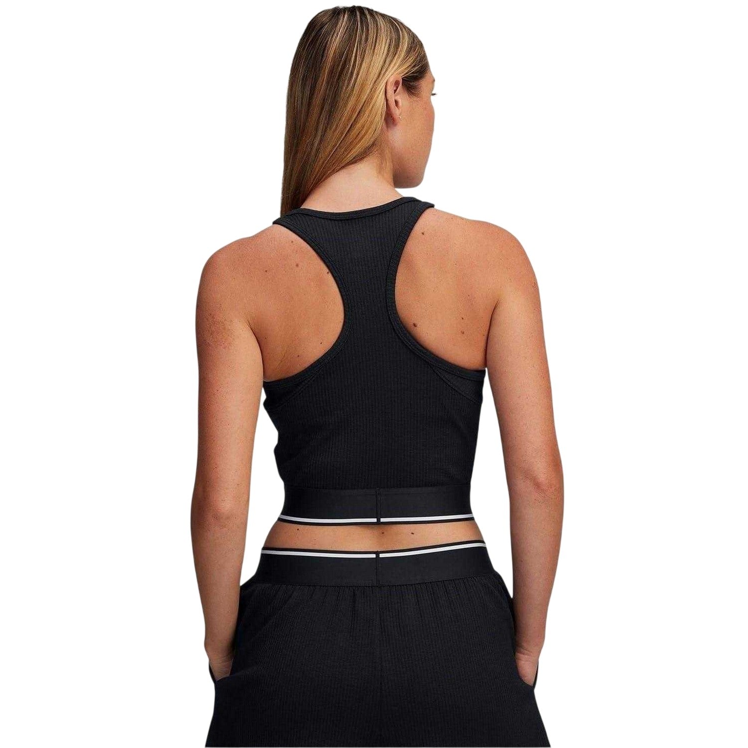 Black - Back - Under Armour Womens-Ladies Meridian Cropped Slim Sleeveless Tank Top