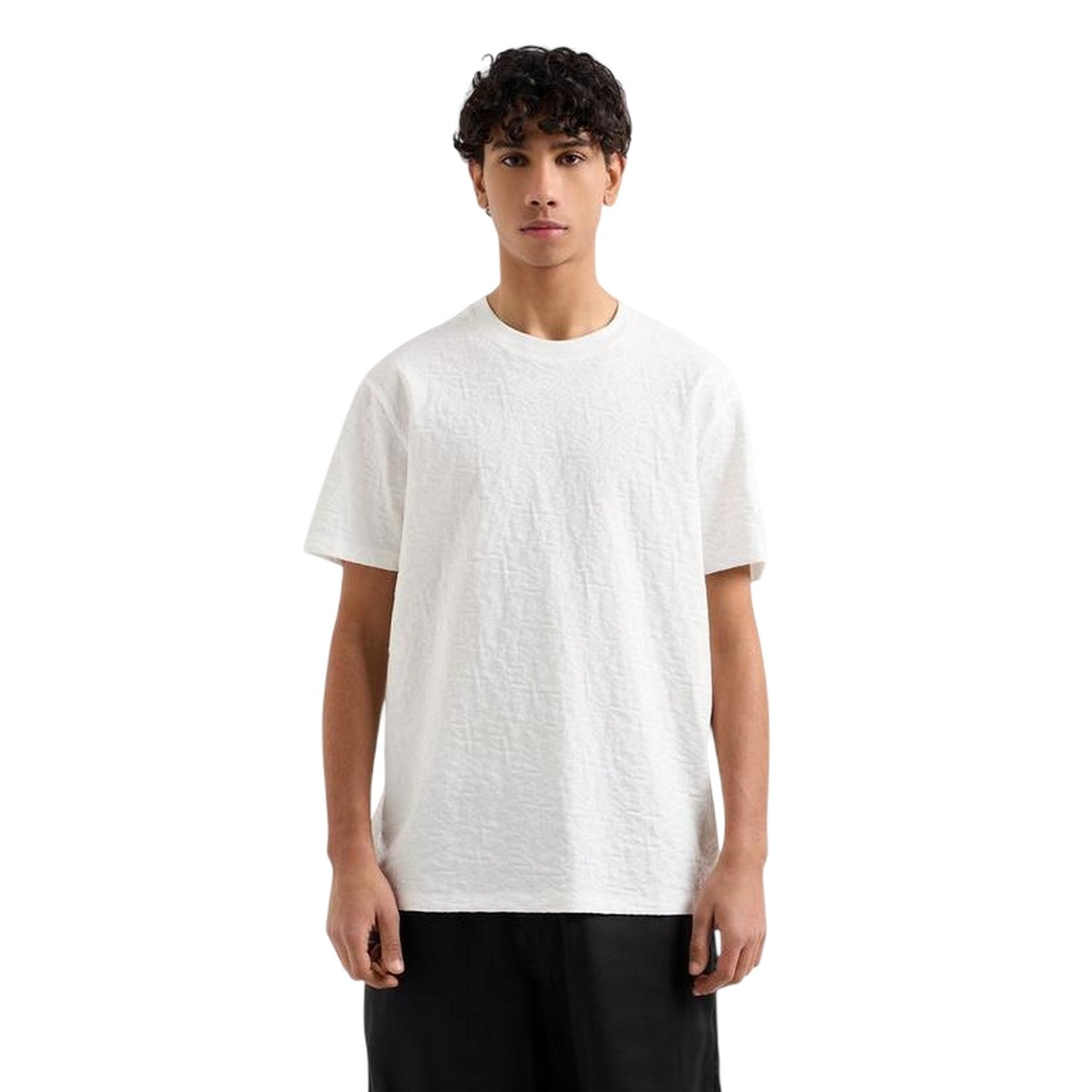 Off White - Side - Armani Exchange Mens Textured Crew Neck Regular T-Shirt