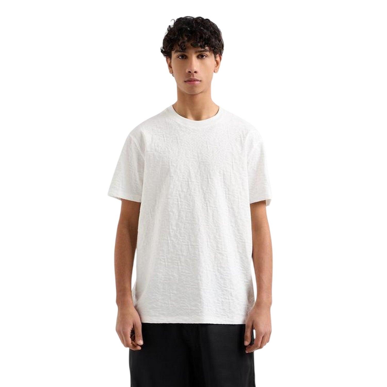 Off White - Side - Armani Exchange Mens Textured Crew Neck Regular T-Shirt