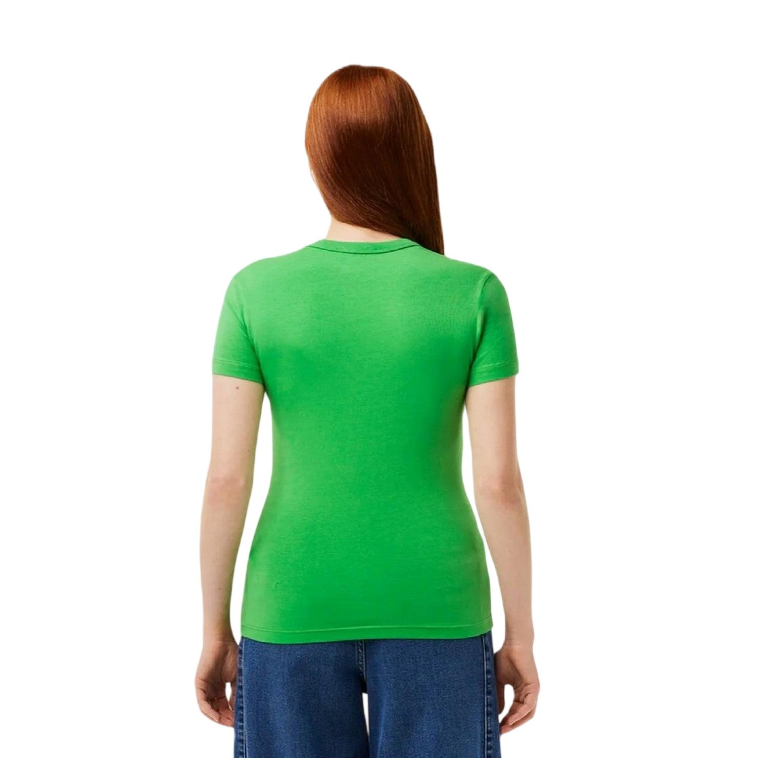 Green - Back - Lacoste Womens-Ladies Logo Crew Neck Slim T-Shirt