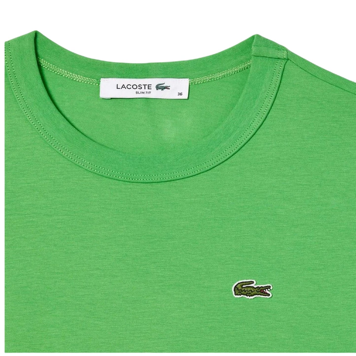 Green - Side - Lacoste Womens-Ladies Logo Crew Neck Slim T-Shirt