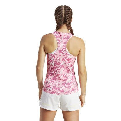 Pink - Back - Adidas Womens-Ladies Own The Run Camo Running Tank Top