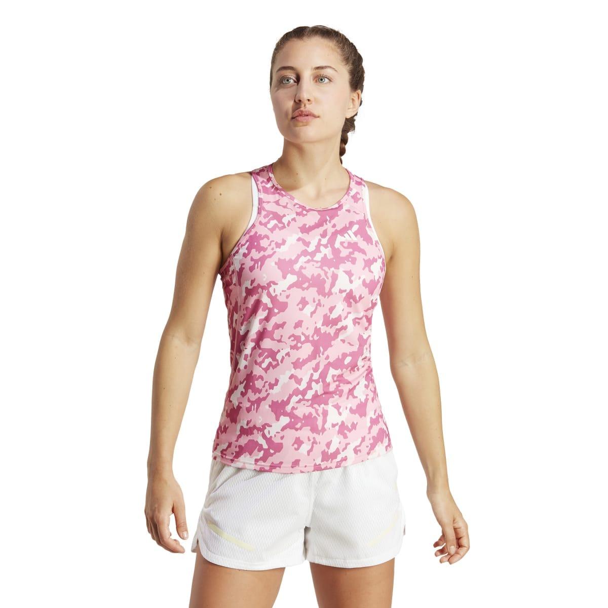 Pink - Side - Adidas Womens-Ladies Own The Run Camo Running Tank Top