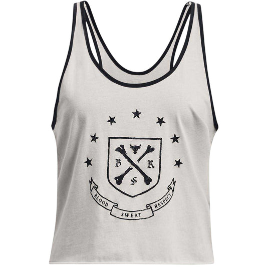 White - Front - Under Armour Womens-Ladies Project Rock Relaxed Fit Tank Top