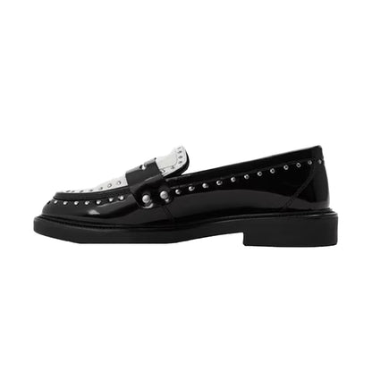 Coco-Black - Back - Steve Madden Womens-Ladies Studded Formal Block Heel Penny Loafers