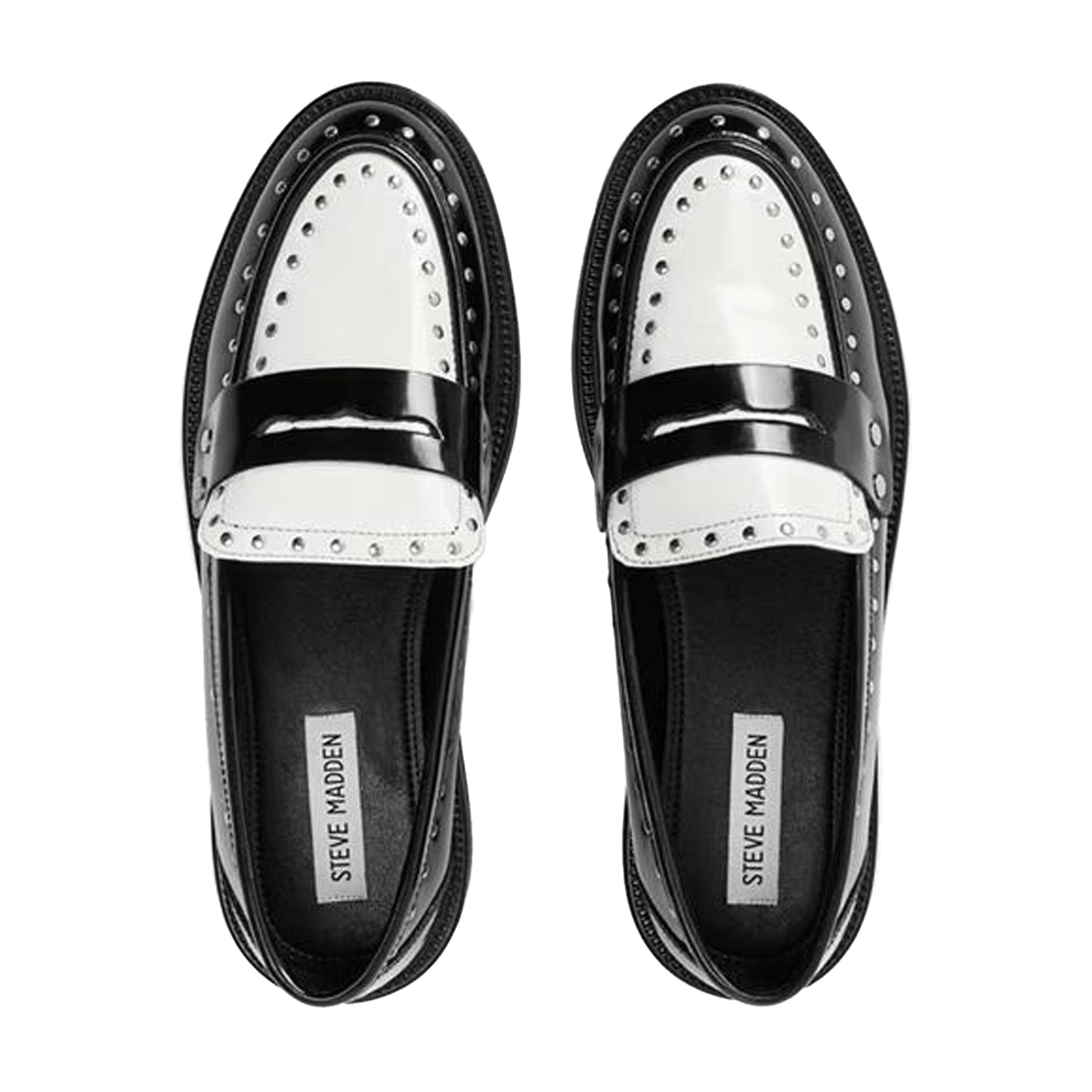 Coco-Black - Side - Steve Madden Womens-Ladies Studded Formal Block Heel Penny Loafers