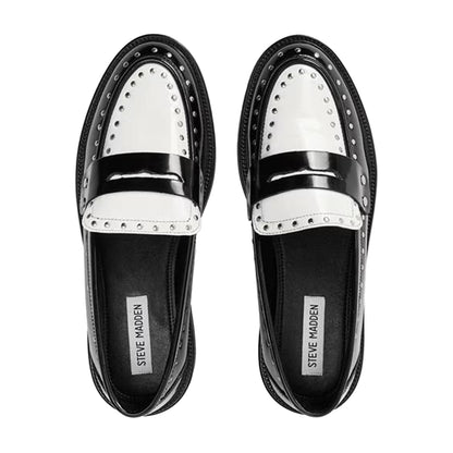 Coco-Black - Side - Steve Madden Womens-Ladies Studded Formal Block Heel Penny Loafers
