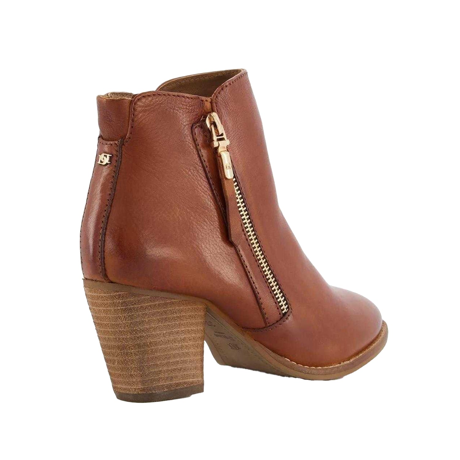 Tan - Back - Dune London Womens-Ladies Paice Leather Side Zip Block Heel Ankle Boots