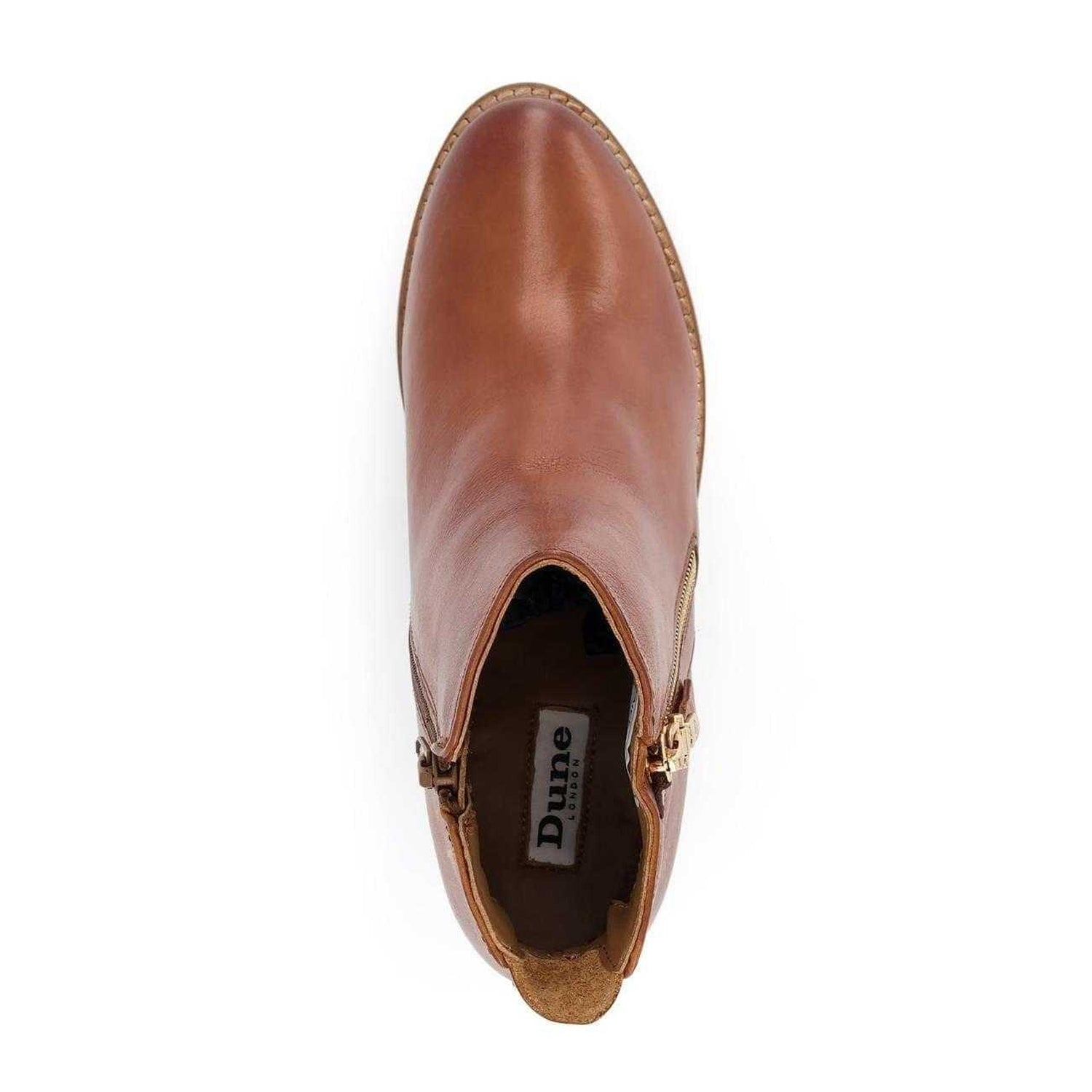 Tan - Side - Dune London Womens-Ladies Paice Leather Side Zip Block Heel Ankle Boots