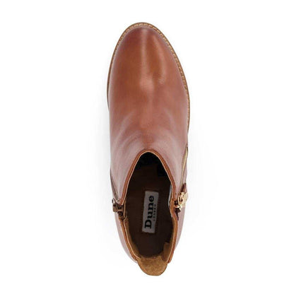 Tan - Side - Dune London Womens-Ladies Paice Leather Side Zip Block Heel Ankle Boots