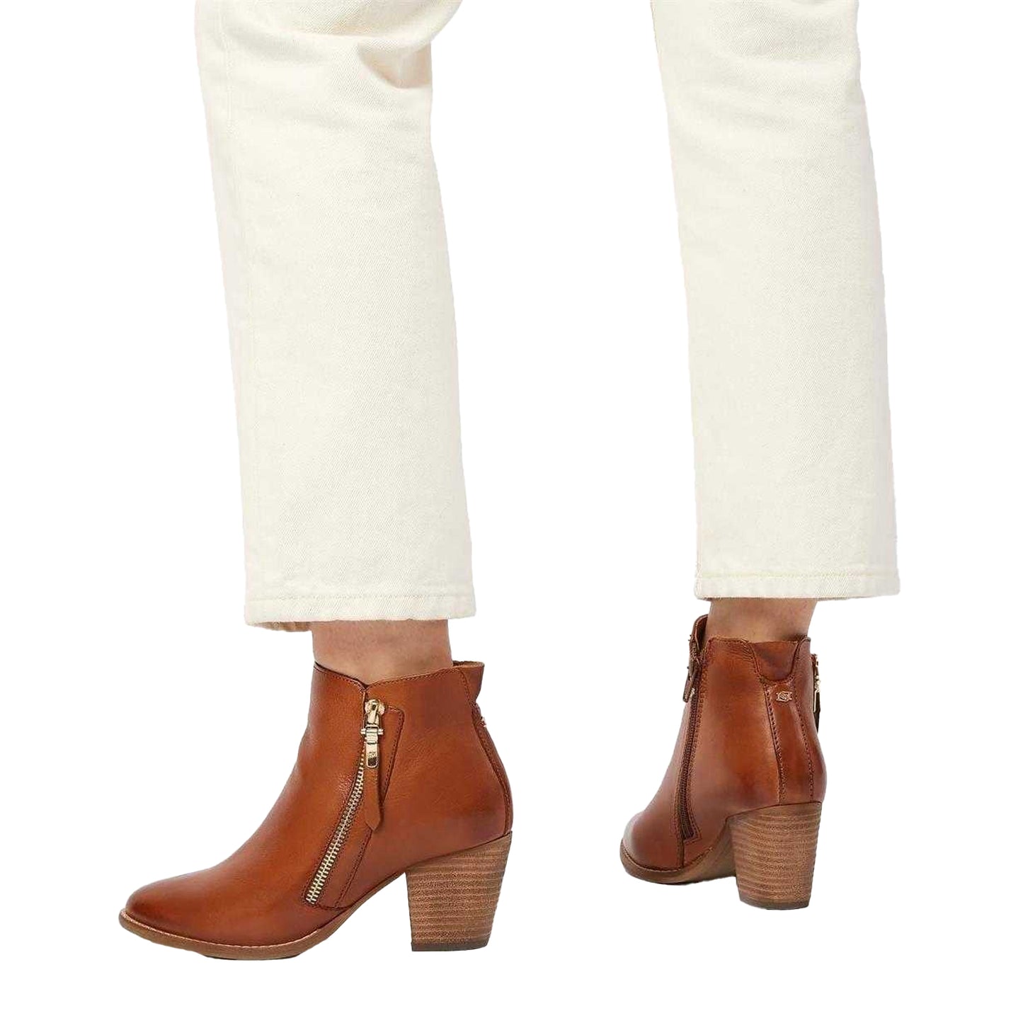 Tan - Pack Shot - Dune London Womens-Ladies Paice Leather Side Zip Block Heel Ankle Boots