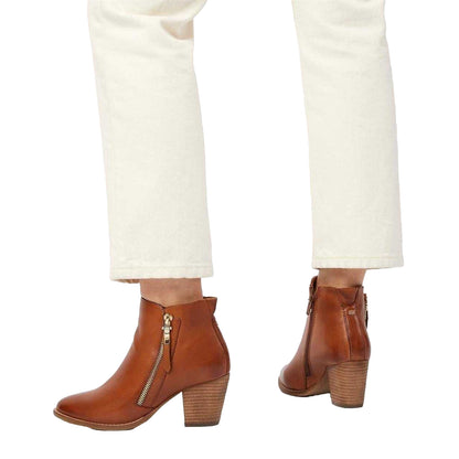 Tan - Pack Shot - Dune London Womens-Ladies Paice Leather Side Zip Block Heel Ankle Boots