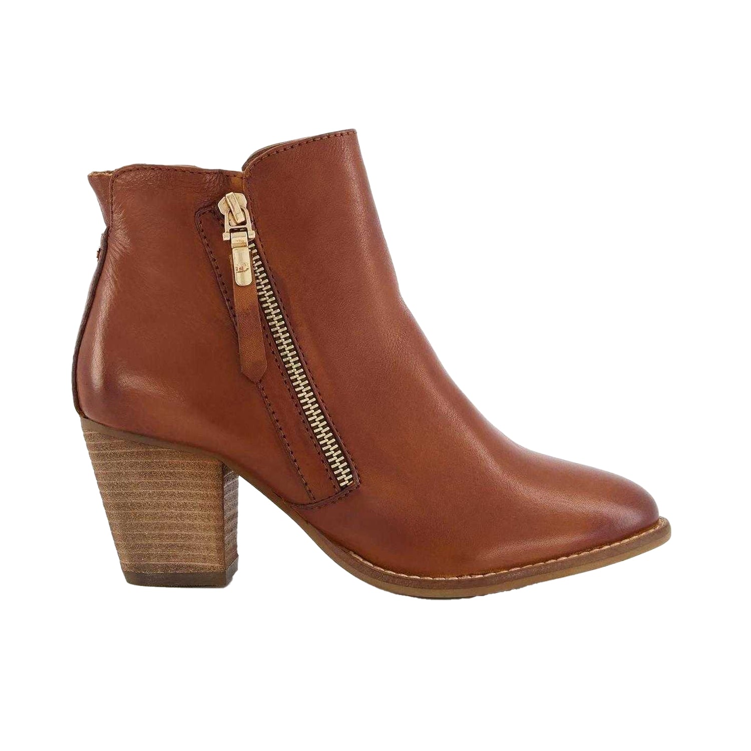 Tan - Front - Dune London Womens-Ladies Paice Leather Side Zip Block Heel Ankle Boots