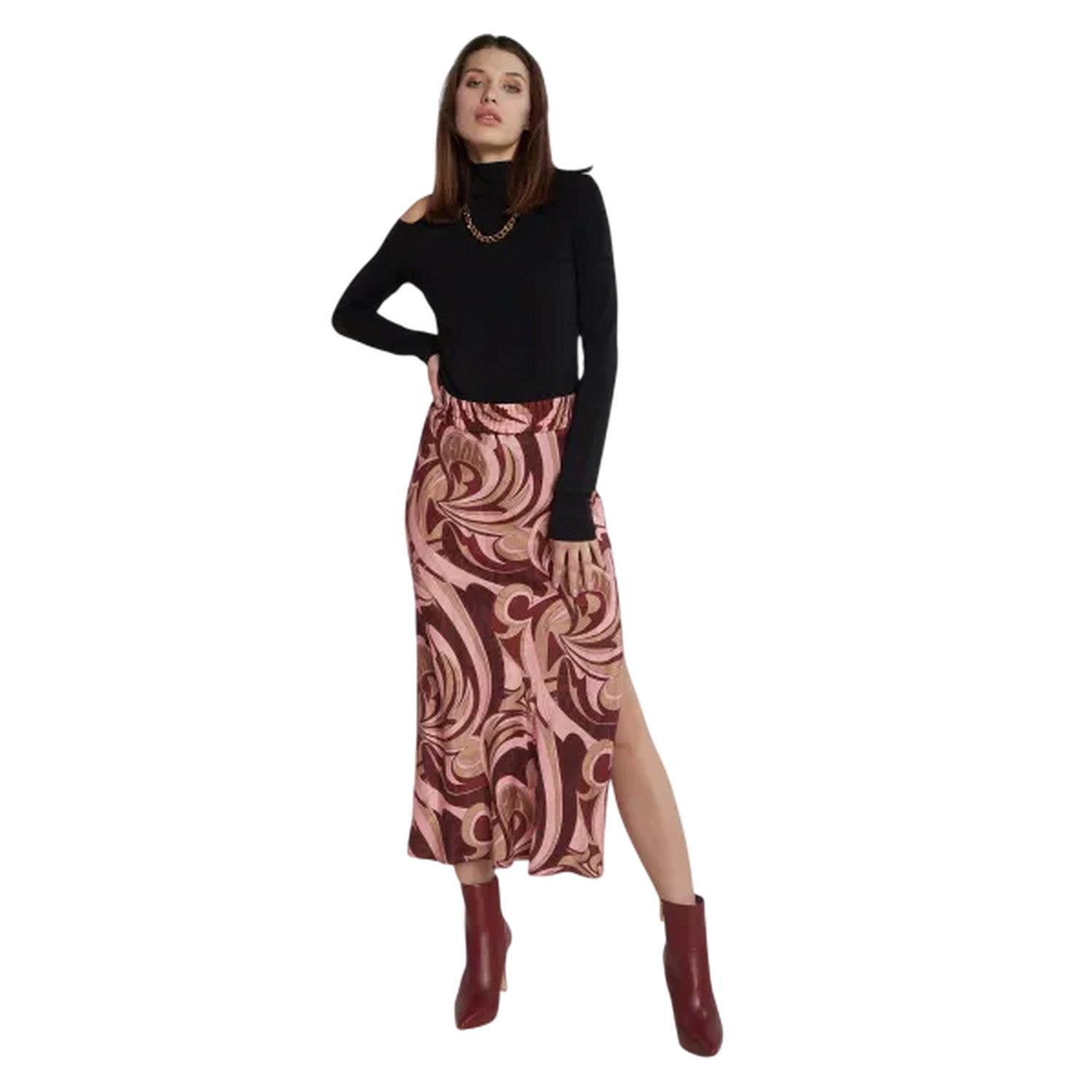 Brown - Lifestyle - Hugo Womens-Ladies Ramale Abstract Slim Pencil Skirt