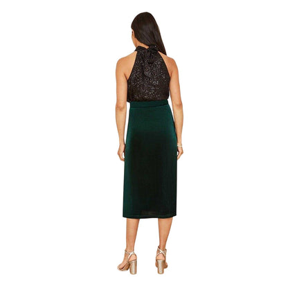 Green - Back - Yumi Womens-Ladies Velvet Midi Skirt