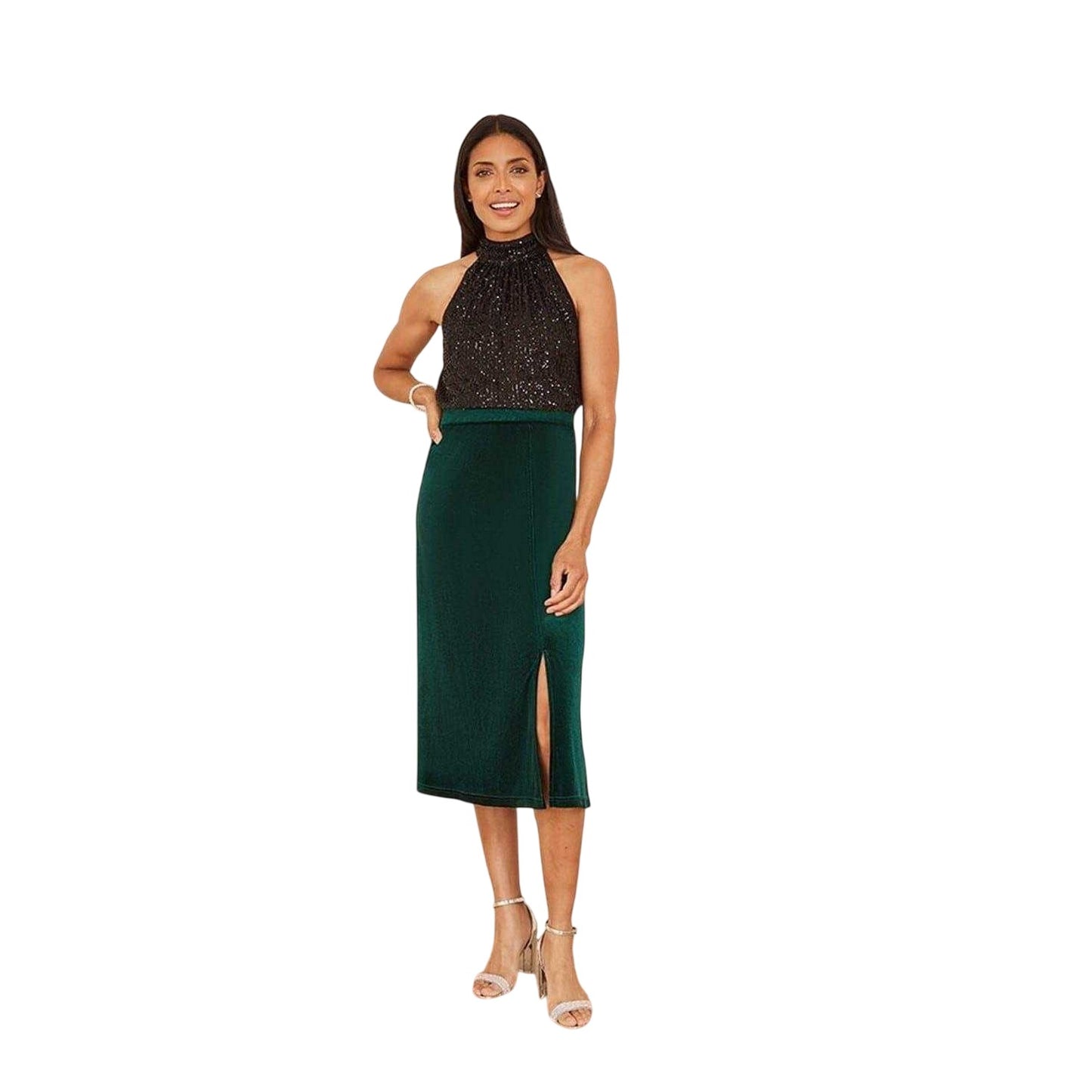 Green - Lifestyle - Yumi Womens-Ladies Velvet Midi Skirt