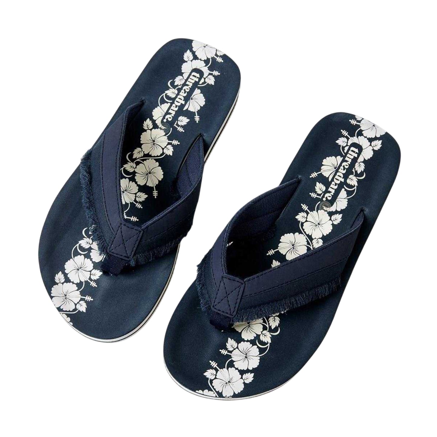 Navy - Side - Threadbare Unisex Adult Floral Pattern Flat Flip Flops