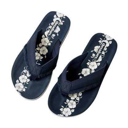 Navy - Side - Threadbare Unisex Adult Floral Pattern Flat Flip Flops